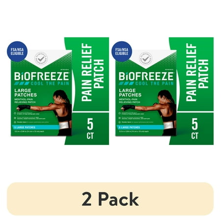 (2 pack) Biofreeze Pain Relief Patches, Back Knee Muscle Joint and Arthritis Pain Relievers, Menthol, 5 Count