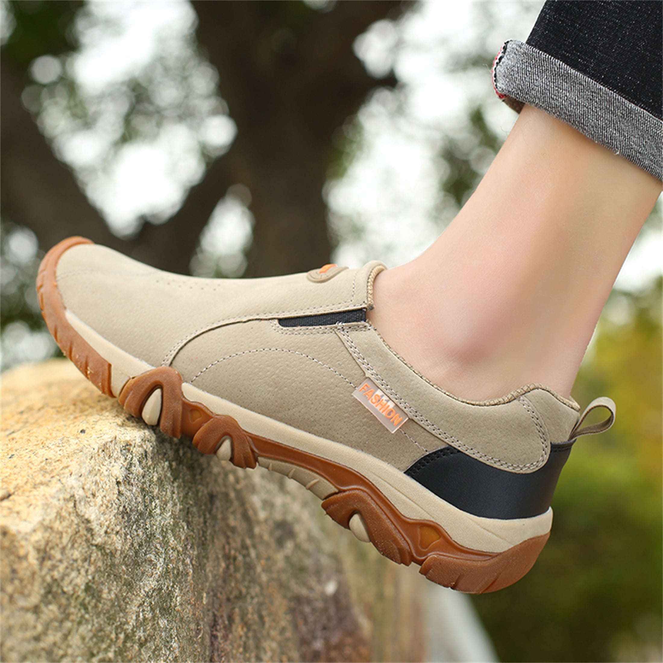 LASUDRAA Mens Outdoor Hiking Shoes Breathable Cushioned Anti-Slip Trailing Sneakers for Trekking Walking Camping