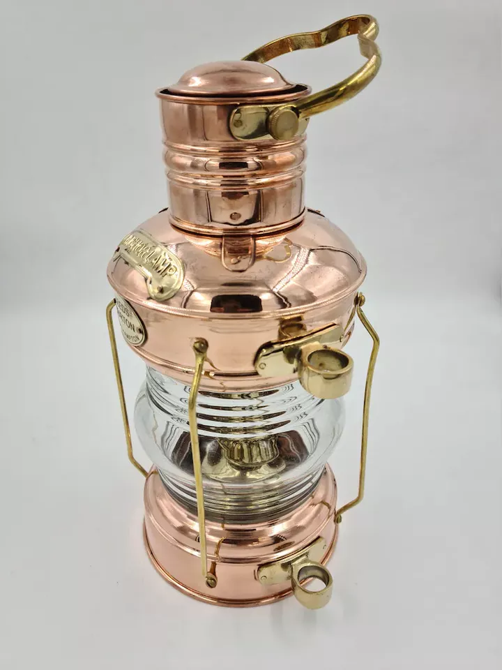 12" Vintage Brass Copper Anchor Oil Lamp Collectible Nautical Maritime Ship Lantern Oil lamp Boat Light
