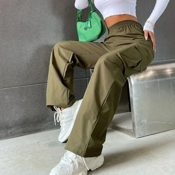 High Waist Pants Casual Solid Color Trousers Women Fishing Travel Pants  With Pockets 
