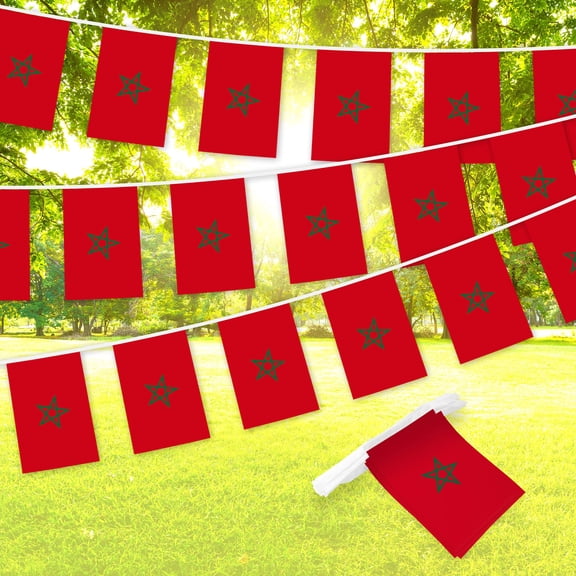 G128 Morocco Moroccan Bunting Banner | Flag 8.2 x 5.5 Inch, Full String 33 Feet | Printed 150D Polyester, Decorations For Bar, School, Festival Events Celebration