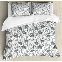Ambesonne Grey Duvet Cover Sets, Blooming Flowers Buds Art, 2-King, Grey White