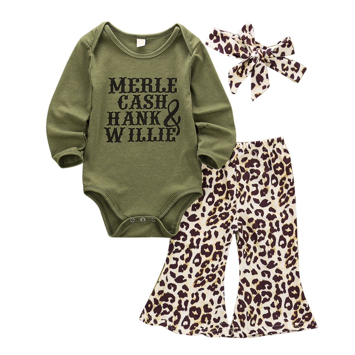 aturustex Baby Girl Leopard Outfits Letter Print Long Sleeve Romper Top