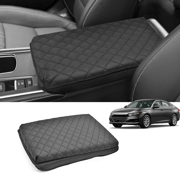 JJMY For 2018-2022 Honda Accord Leather Center Console Armrest Lid Cover Pad Black