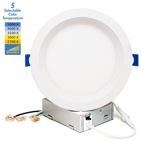 

MW Lighting 6 Inch Canless 5CCT Color Temperature Selectable Ultra-Slim Baffle Round LED Downlight with Junction Box 2700/3000/3500/4000/5000K Dimmable 900LM Energy Star (1 PACK)