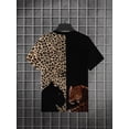 thumbnail image 2 of Black and yellow leopard print splicing cheetah silhouette men's short-sleeved T-shirt, personalized animal element printed trendy top, summer high street fried street models, 2 of 8