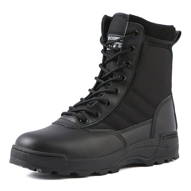 Mens Side Zip & Lace Up Army Tactical Combat Boots For Work, Security, Motorcycle