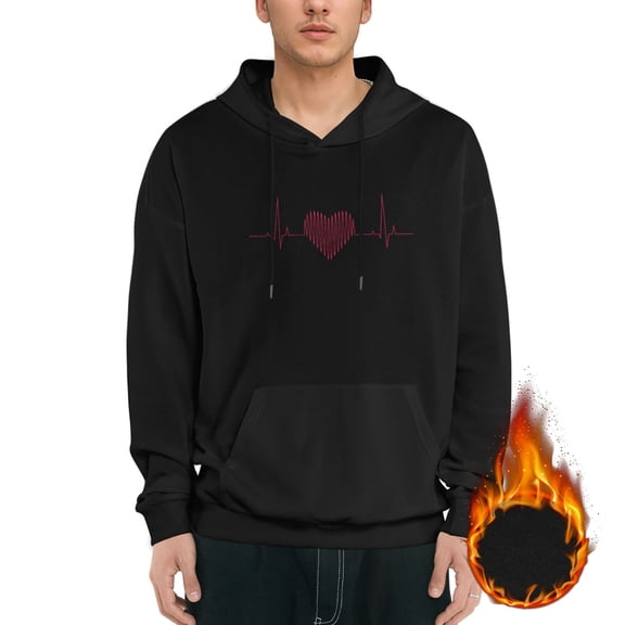 Heart-rate-line-grid Graphic Hoodies for Men Letter Print Long Sleeve Casual Streetwear Pullover Sweatshirt with Pocket mens Ecosmart Hoodie,Black 3XL