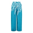 thumbnail image 5 of Hawaiian Print Palazzo Pants for Women Elastic High Waist Wide Leg Flowy Beach Trousers with Pockets Sky Blue 2XL, 5 of 7