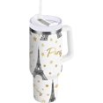 thumbnail image 2 of Eiffel Tower Tumbler Handle Lid and Straw Bonjour Paris Water Bottle Stainless Steel Coffee Travel Tumbler Mug Cups Gifts for Men Women 30oz, 2 of 6
