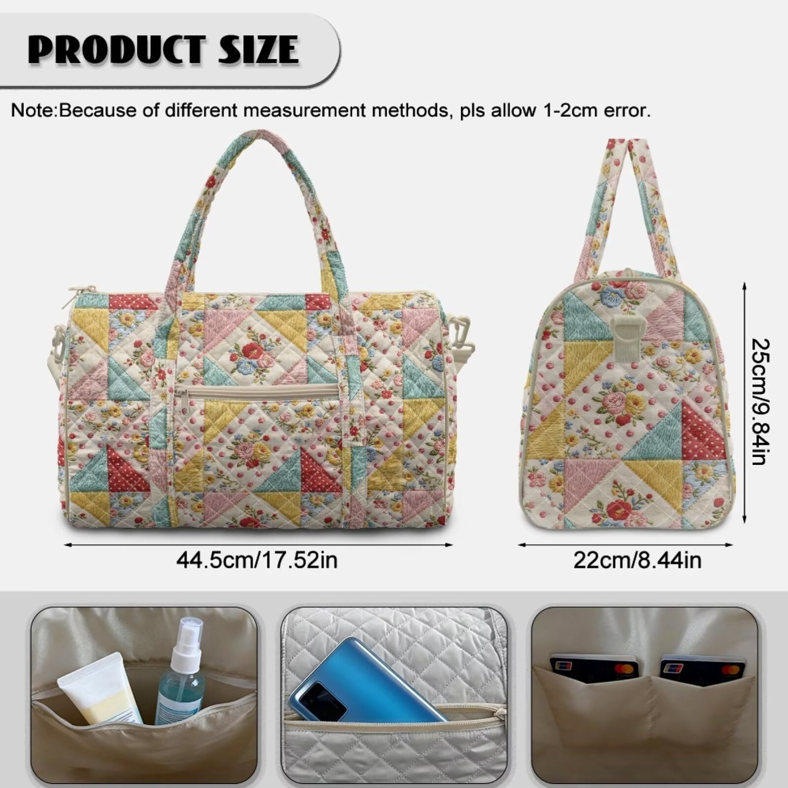 Chririnla Airline Approved Carry On Bag for Women Soft Weekender with Fit Under Seat Design & Smooth Zipper Pocket Travel, Floral Patchwork Print
