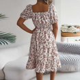 thumbnail image 3 of WTOBBY Women's Fashion Floral Print Square Neck Short Sleeve Waisted Ruffled A-Line Skirt Dress - Elegant and Feminine Dress with Floral Design, Ideal for Spring or Summer,White XL, 3 of 4