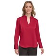 thumbnail image 1 of Calvin Klein Womens Satin Long Sleeve V Neck Shell Blouse, darkred, XS, 1 of 1