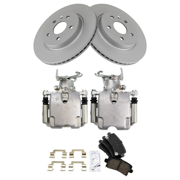 TRQ Rear Brake Pad & Rotor Kit Brake Caliper Brake Pads Brake Rotor Ceramic Vented Premium G-Coated Fits Select 2010-2012 Buick LaCrosse