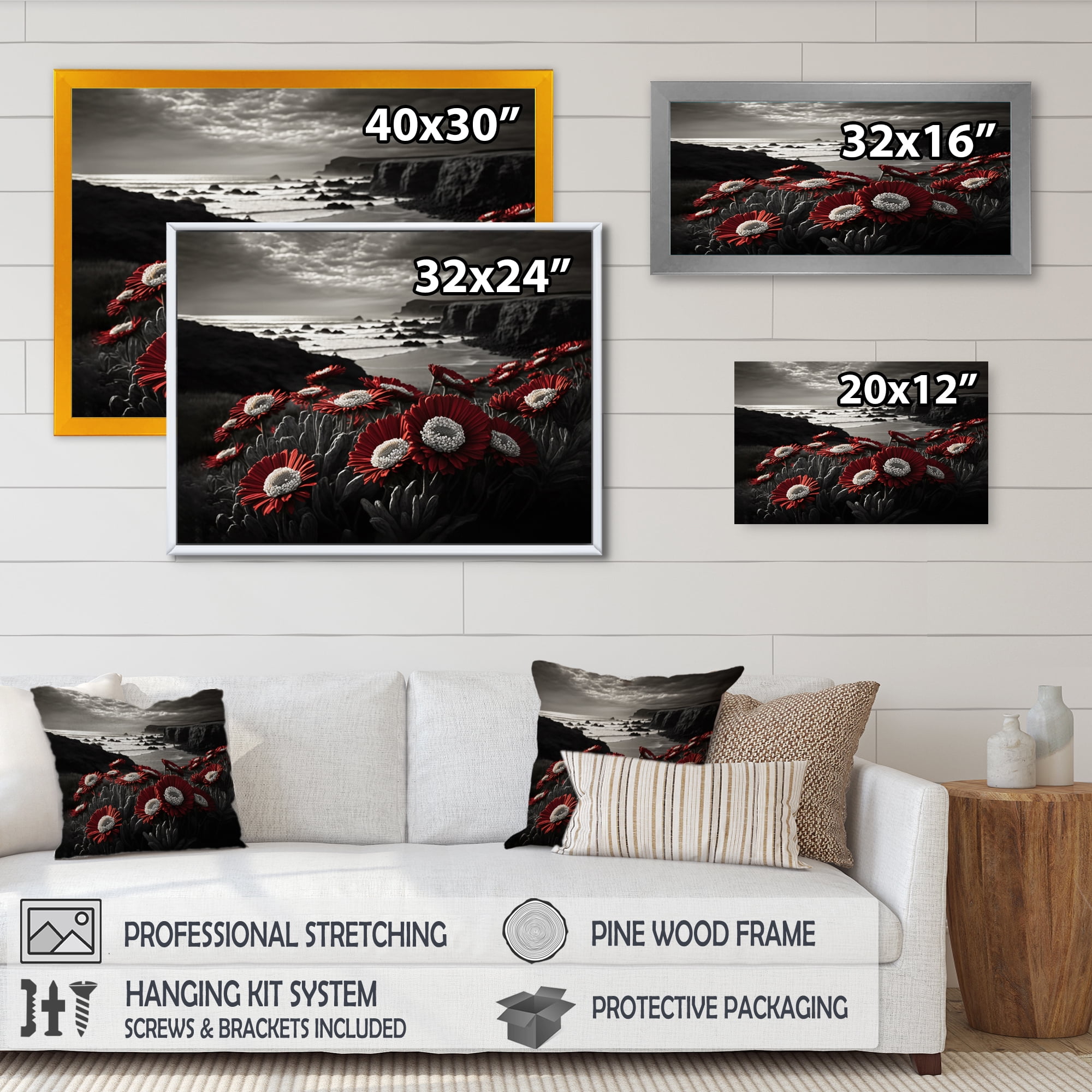 Designart Red Flowers By The Coast I Canvas Wall Art