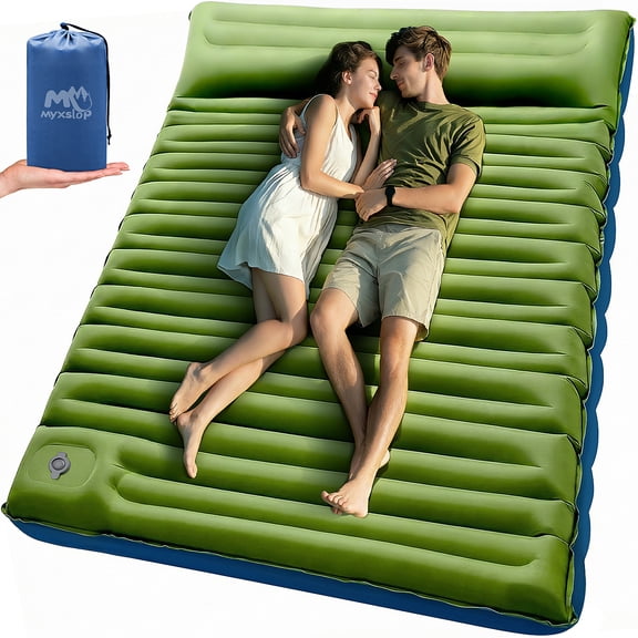 Double Sleeping Pad for Camping, 6"Ultra-Thick Queen Camping Mattress for 2 Person with Pillow, Built-in Pump, Self Inflating Camping Pad for Backpacking, Hiking, Traveling, Tent