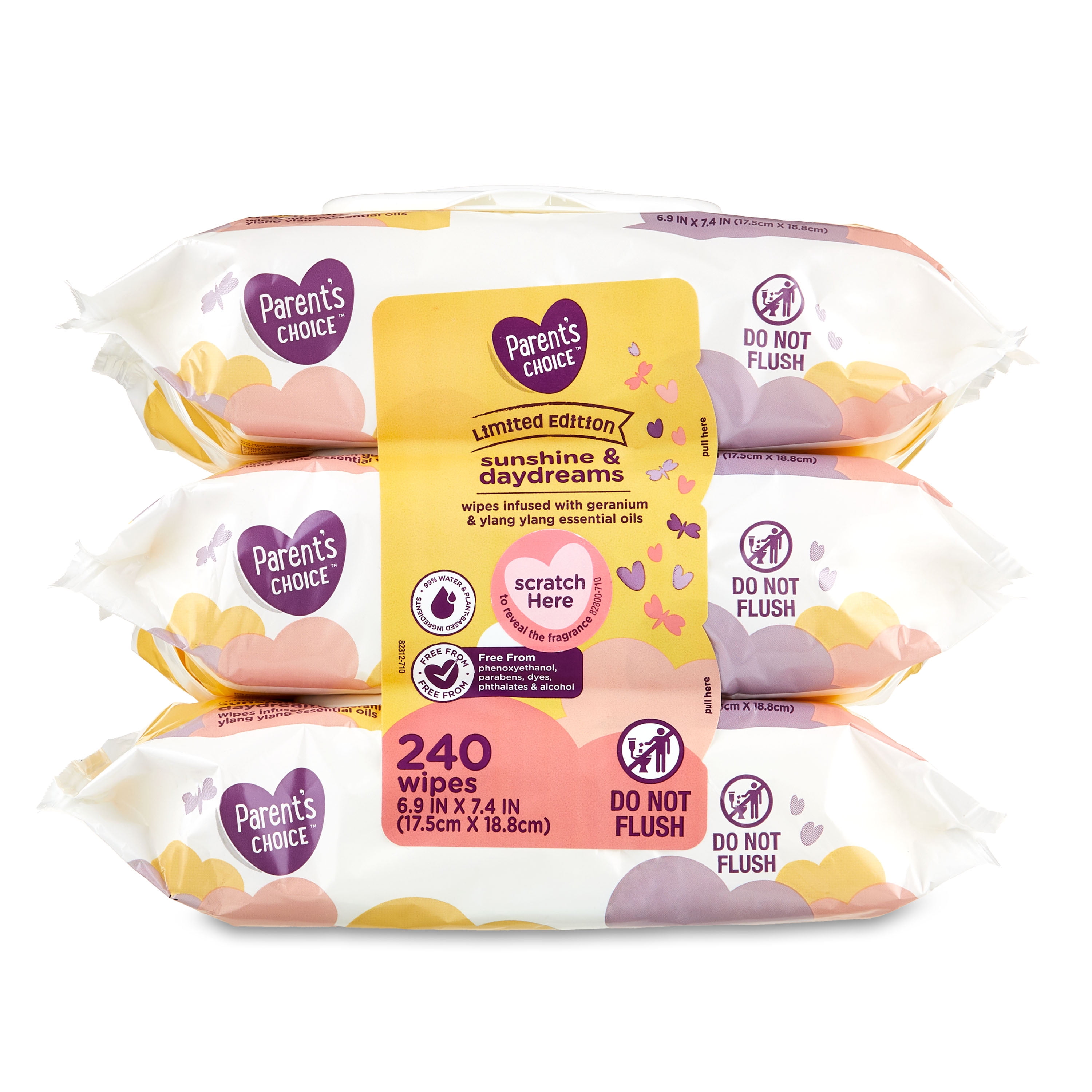 Parent’s Choice Sunshine and Daydreams Limited Edition Baby Wipes, 3 Flip-Top Packs (240 Total Wipes)