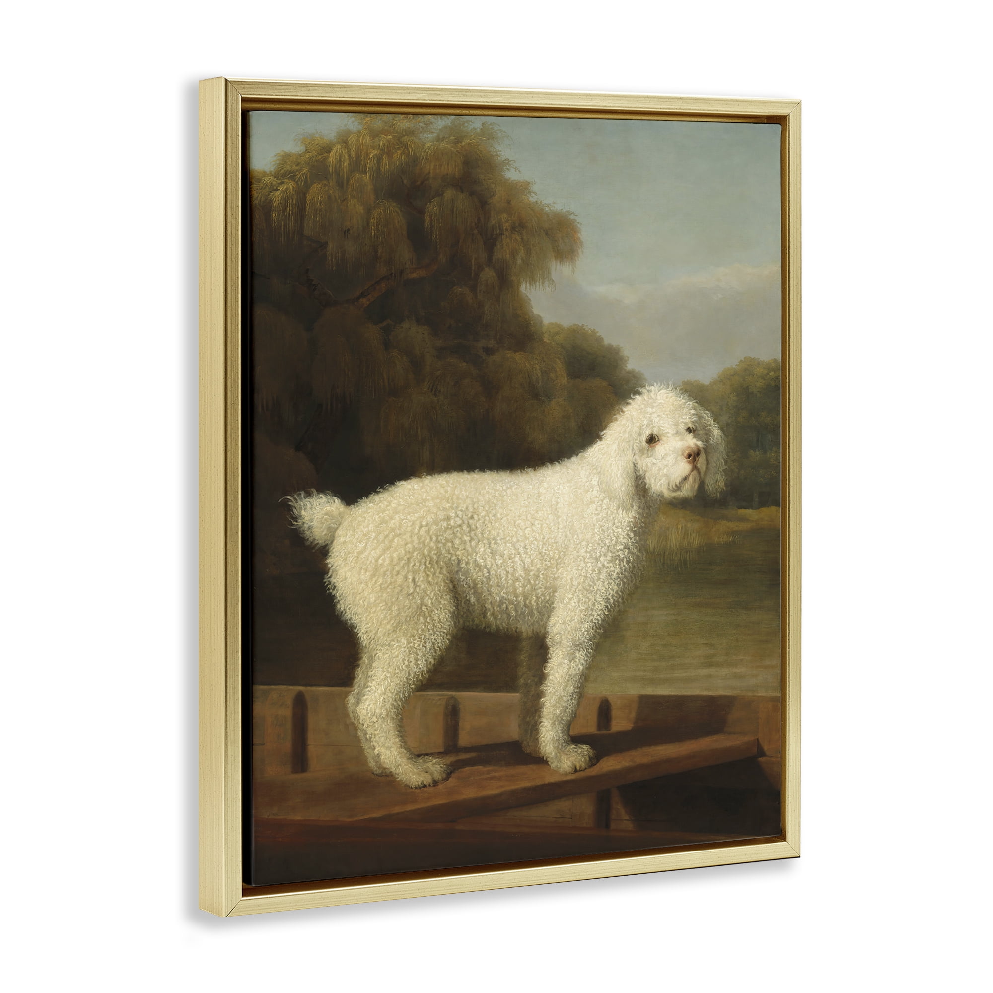 Stupell Industries White Poodle in a Punt Gold Framed Floater Canvas Wall Art, design by Tina LeCour