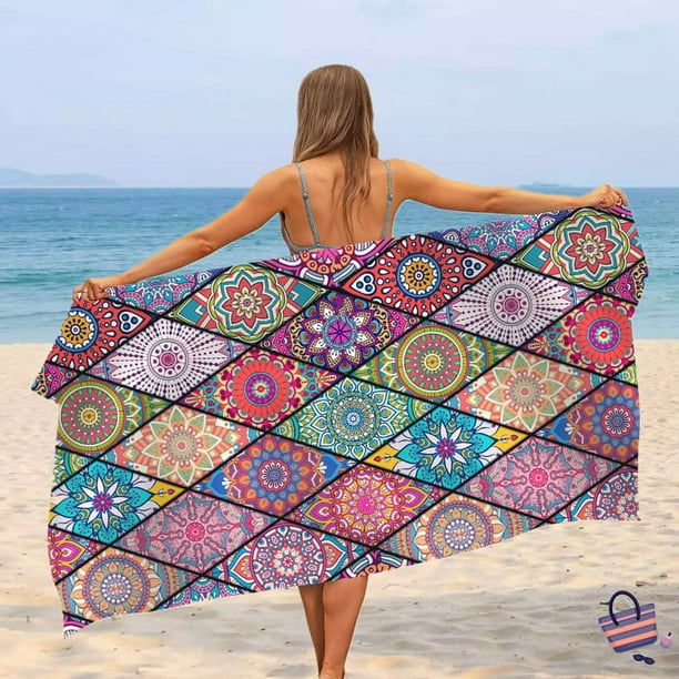 Toalla de playa de microfibra sin arena, secado rápido, superabsorbente, de gran tamaño, grande, fina, para viajes, piscina, baño, camping, yoga, niñas, mujeres, hombres, adultos, bohemio Adepaton LRWJ881