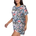 thumbnail image 2 of Uemuo Flamingo And Zebra Pattern Women's Short-Sleeved Pajama, Button-Front Loungewear, 2-Piece Summer Sleepwear, Elastic Drawstring Shorts-Medium, 2 of 7