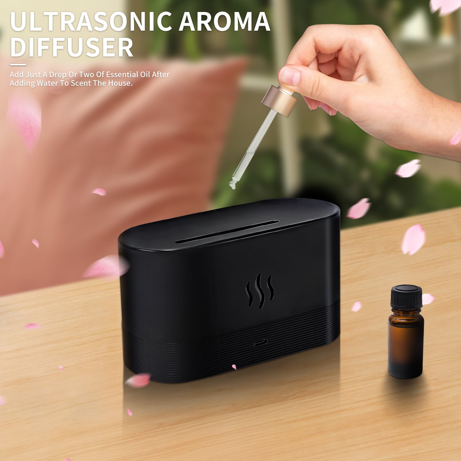 RAPOBRIX Colorful Flame Aroma Diffuser Humidifier - Ultrasonic 7 Colors with Remote for Bedroom/Home/Office/Yoga (Black)