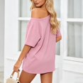 thumbnail image 6 of ClodeEU Women's Off the Shoulder Short Sleeve T-Shirt, Casual Loose Fit Tee Pink,Women's Plus XXL, 6 of 6