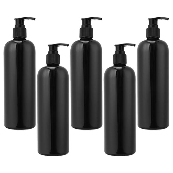 HONMEET 5Pcs Refillable Shampoo Dispenser Bottles Black Plastic for Bathroom Countertop