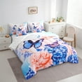 thumbnail image 4 of Manfei Vintage Butterflies 7 Pieces Bedding Comforter Set,Rustic Hydrangea Flower Full Bedding Set,Pink Blue Fitted Sheet Flat Sheet For Girls,Ultra Soft Home Decor Reversible, 4 of 9