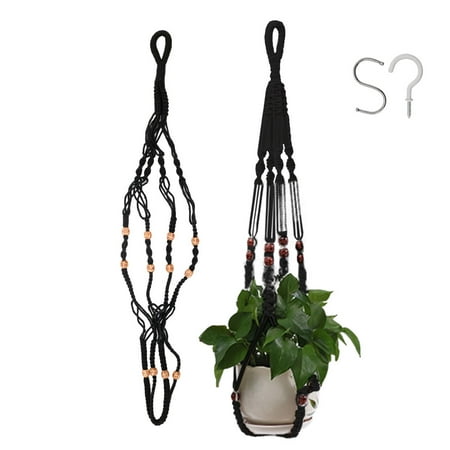 Pluokvzr Macrame Plant Hangers Indoor Outdoor With 2 X Hooks Hanging Planter Basket With Wood Beads Hanging Flower Pot Holder For Flower Patio Plant