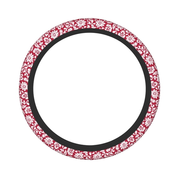 Picia Red Flowers Car Steering Wheel Cover, Non-Slip, Breathable, Universal 15 inch