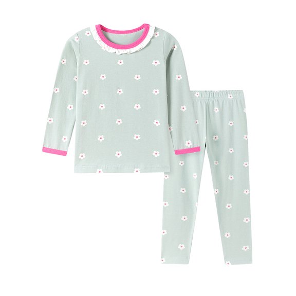 WIBACKER 2-7 Years Toddler and Little Girls' Long Sleeve Pajamas Set Cotton Top and Pants 2 Piece Sleepwear Pjs - Small Flowers