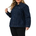 thumbnail image 4 of Agnes Orinda Plus Size Denim Jacket for Women Long Sleeve Button Down Washed Front Trucker Jean Jacket 3X Black Blue, 4 of 6
