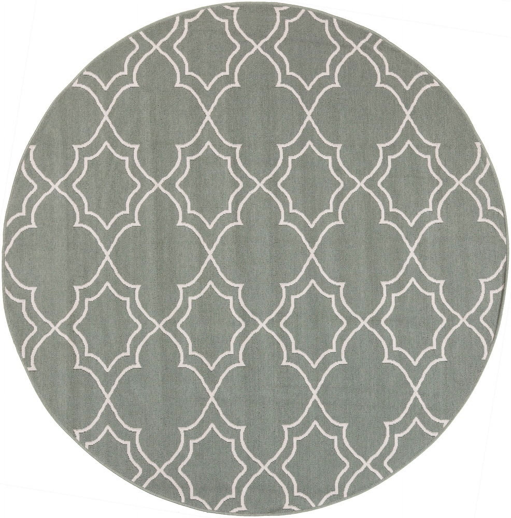 Livabliss Outdoor Rugs, 7ft Round Alfresco Cottage Gray Round Area Rug for Patio, Porch, Deck, Backyard, Waterproof Indoor Outdoor Carpet (7'3" x 7'3")