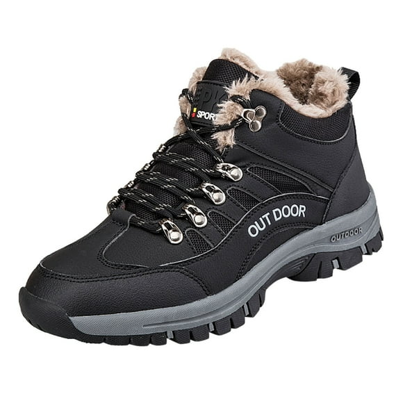 HBFAGFB Sneakers for Men Winter Fashion Lace up Thick Warm Outdoor Hiking Casual Shoes Black Size 45