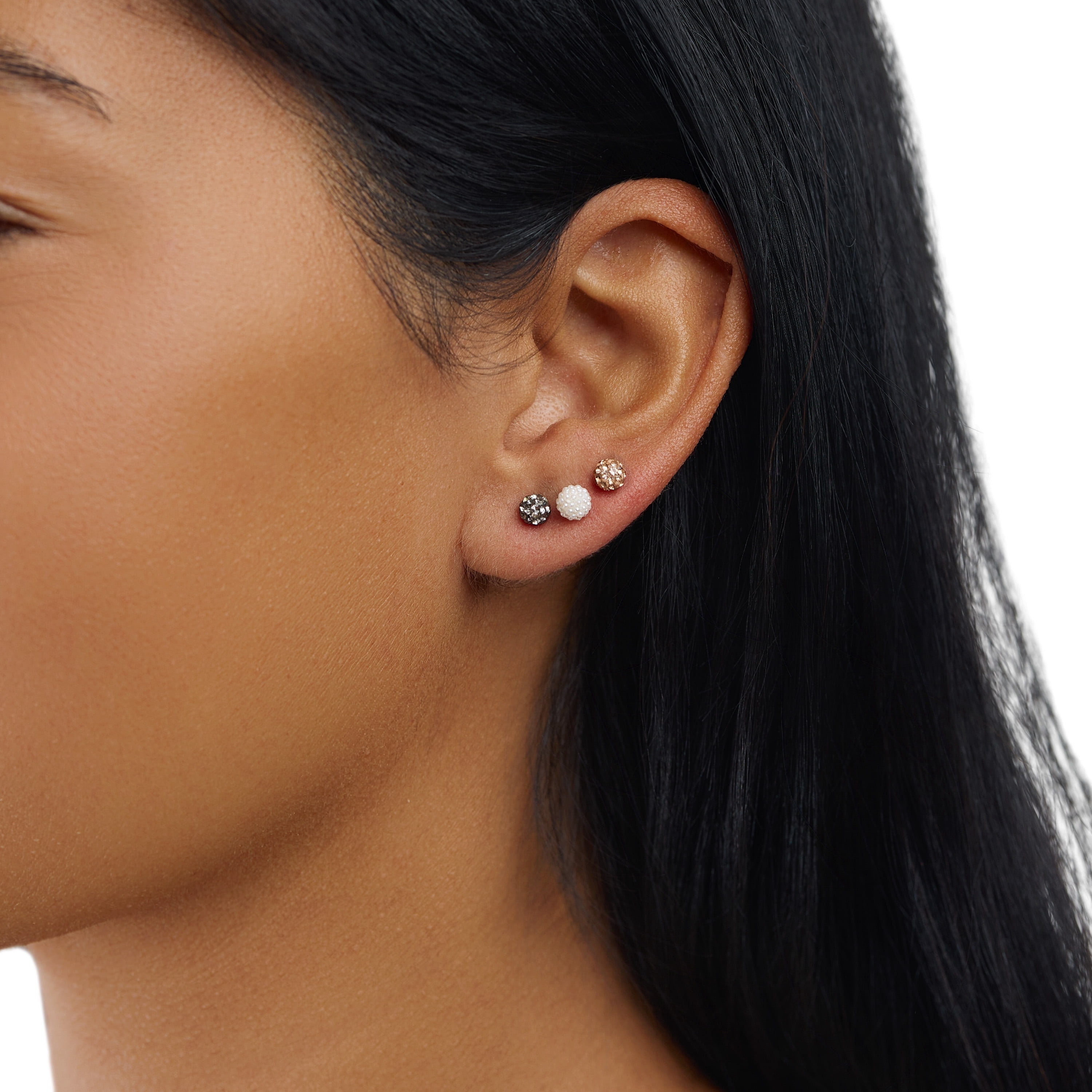Marisol & Poppy Pave Crystal 3-Piece Stud Earrings Set in Sterling Silver for Women & Teens