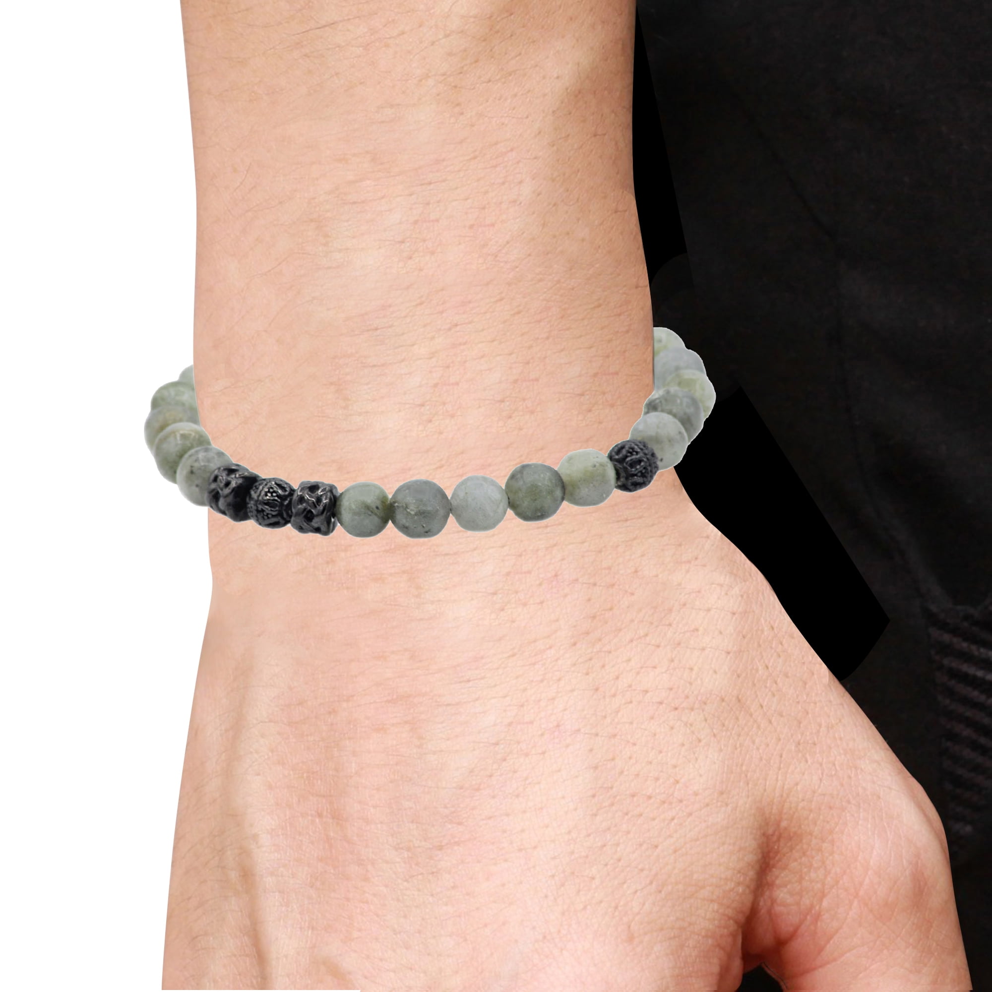 Arista Men's Genuine Labradorite Men's Beaded Bracelet in Stainless Steel, 8.5"