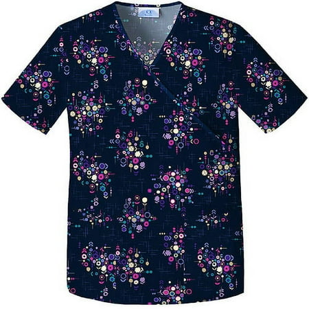 Women's Mock Wrap Hopscotch Floral Print Scrub Top