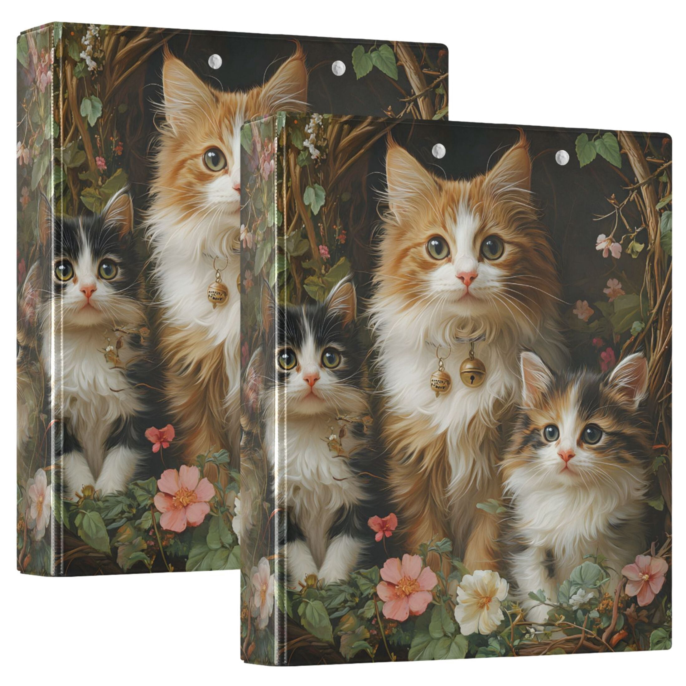 joogoo Cute Cats in Garden Hardcover 3 Ring Binder 1.5" Round Rings Interior Pockets Binders Organizer 1 Pack