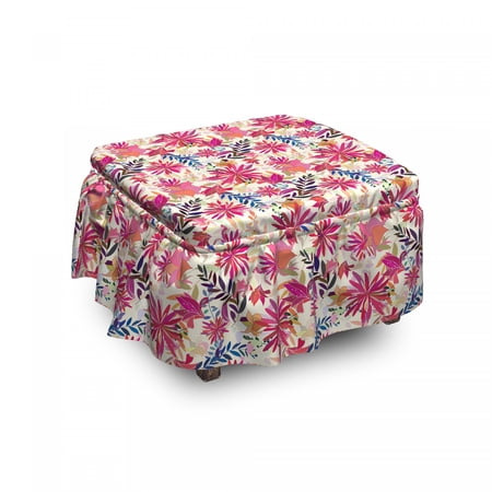 Floral Ottoman Cover  Colorful Pointed Petals Art  2 Piece Slipcover Set with Ruffle Skirt for Square Round Cube Footstool Decorative Home Accent  Standard Size  Salmon and Multicolor  by Ambesonne