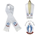 thumbnail image 4 of Satin Stole Baptism Christening Silver Gold Embroidered Virgin Mary Santa Maria, 4 of 4