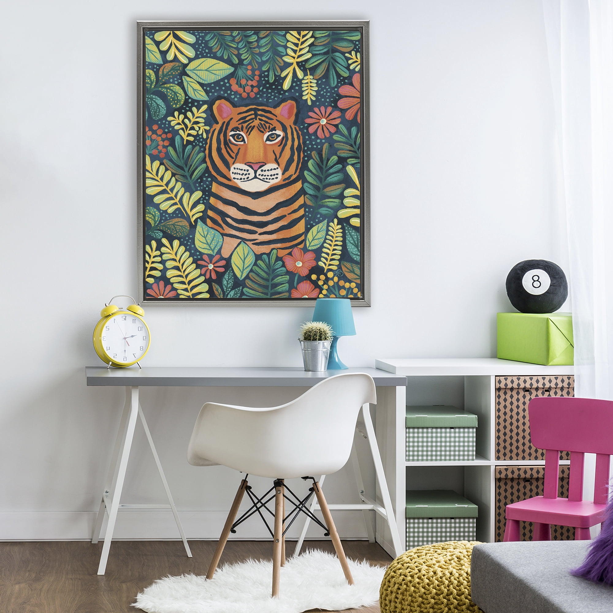 Stupell Industries Exotic Leaf Pattern Tiger Gray Framed Floater Canvas Wall Art, design by Lisa R Dumm
