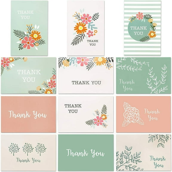 Best Paper Greetings Thank You Card Set with Envelopes - Blank Floral Cards with Envelopes - Assorted Floral Designs - Baby & Bridal Shower Thank You Notes - Pack of 96, 4 x 6 in