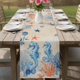 thumbnail image 4 of Blue Red Seahorse Coastal Table Runner 48 Inches, Farmhouse Beach Coral Nautical Bed Runner Dresser Scarves Tabletop for Indoor Outdoor Parties/Ceremony/Banquet, 13" x 48", 4 of 9