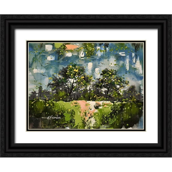 Chodyukov, Aleksander 14x12 Black Ornate Wood Framed with Double Matting Museum Art Print Titled - Green Meadow with Trees