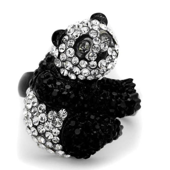 Womens Panda Ring Anillo Para Mujer 316L Stainless Steel Ring with Top Grade Crystal in Black Diamond Narni