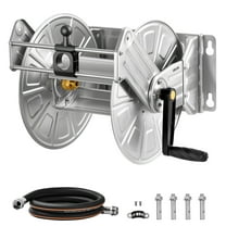 VEVOR Wall Mounted Garden Hose Reel, Holds 150 ft 5/8-inch Water Hose Winder, Heavy-Duty Stainless Steel, Outdoor Manual Reel with Brass Fitting & Hose Guide, Space Saving, for Yard Lawn Garage