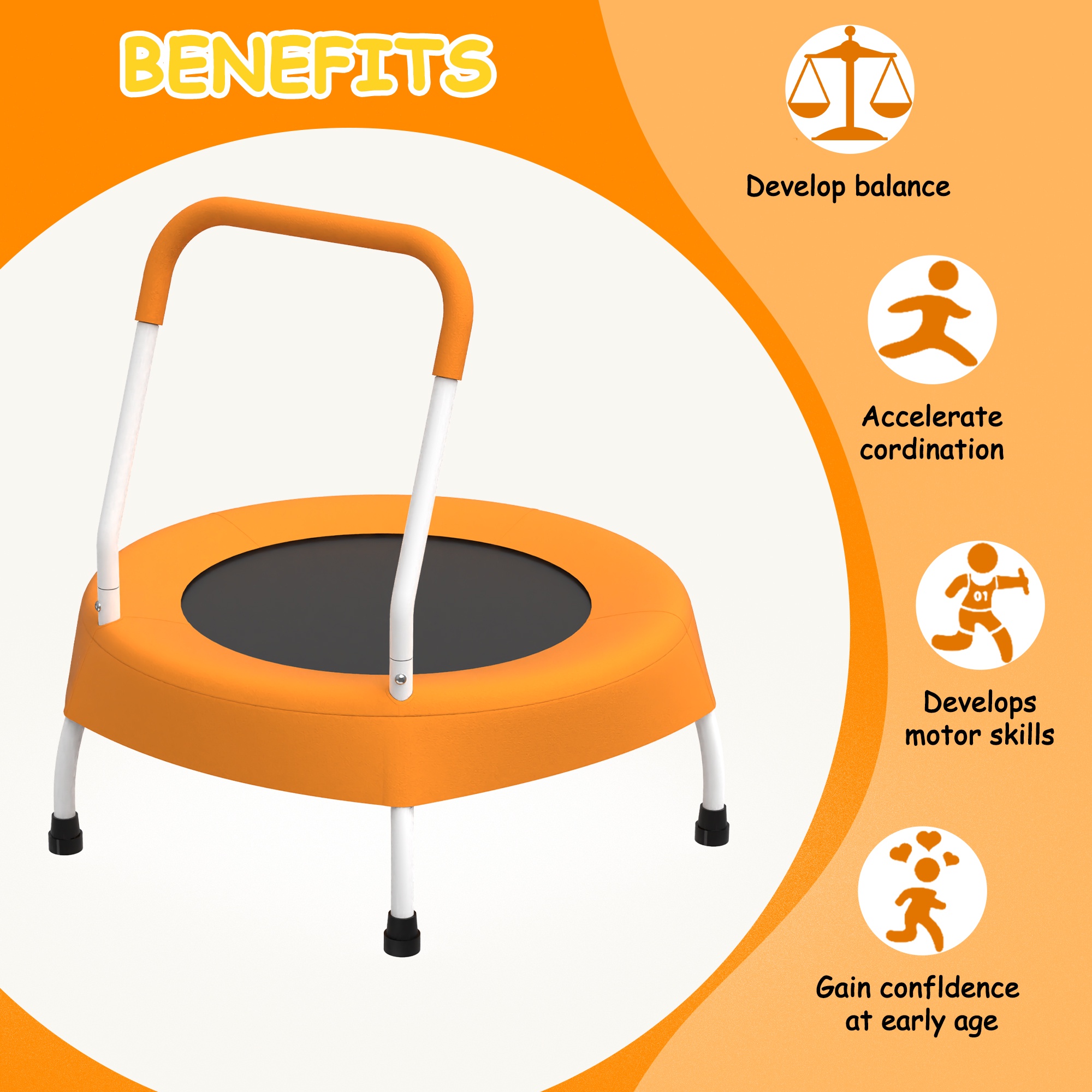 28" Mini Trampoline for Kids with Handle, Toddler Trampoline, Exercise Rebounder with Foam Handle, Indoor Trampoline, Kids Mini Trampoline, Small Rebounder Trampoline for Indoor and Outdoor Use
