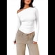 thumbnail image 3 of Blusas de Mujer con Hombros Descubiertos, Elegantes, de Larga, Asimétricas, Ajustadas, para Salir, de Otoño, con Frunces. Crema S, 3 of 8