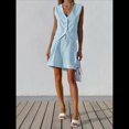 thumbnail image 4 of Conjuntos de Dos Piezas para Mujer, Verano 2025, Traje con Botones, Chaleco, Top, Pantalones Cortos de Cintura Alta, Atuendos Informales de Negocios Azul L, 4 of 8