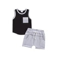 thumbnail image 2 of Aojekbee Toddler Boys Summer Outfits Pocket Sleeveless Tank Tops and Stripe Elastic Waist Shorts 2Pcs Clothes Set, 2 of 10